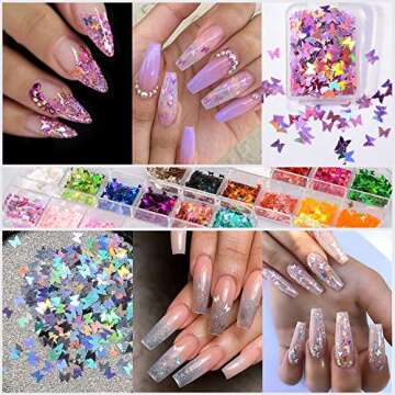 Warmfits Butterfly Nail Glitter 24 Colors Set for Art