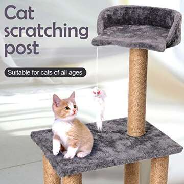 Cat Scratching Post for Kitty, Three Layers Natural Sisal Scratchers Post, Plush Platform and Hangin...