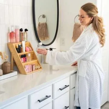 Bamboo Spice Rack Organizer for Kitchen Countertop (No Jars Included) – Sturdy 3-Tier Wooden Shelf, 11"D x 11.61"W x 14"H, Foldable Storage with Non-Slip Base