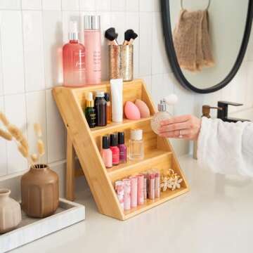 Bamboo Spice Rack Organizer for Kitchen Countertop (No Jars Included) – Sturdy 3-Tier Wooden Shelf, 11"D x 11.61"W x 14"H, Foldable Storage with Non-Slip Base