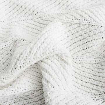 vctops Fur Pom Pom Knit Throw Blanket Super Soft Warm Cozy Cable Knitted Blanket for Sofa and Couch 51 x 63 Inch White