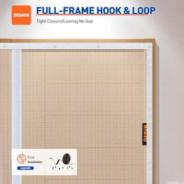 MAGZO Magnetic Screen Door Fit Door Size 30 x 80 Inch, Screen Size 32" x 81" Strong Magnet Door Mesh with Reinforced Hook & Loop for Patio Door, Sliding Door, French Door, White