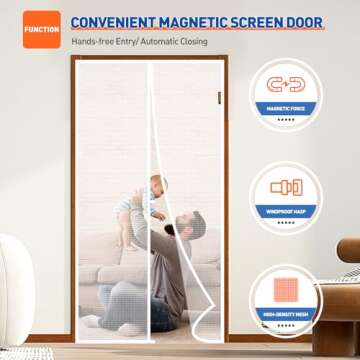 MAGZO Magnetic Screen Door Fit Door Size 30 x 80 Inch, Screen Size 32" x 81" Strong Magnet Door Mesh with Reinforced Hook & Loop for Patio Door, Sliding Door, French Door, White