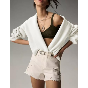 Yimoon Women's Cropped Cardigan Sweater Oversized Lapel Chunky Knit Coatigan Long Sleeve Open Front Sweater(Beige-M)