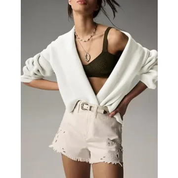 Yimoon Women's Cropped Cardigan Sweater Oversized Lapel Chunky Knit Coatigan Long Sleeve Open Front Sweater(Beige-M)