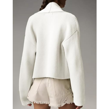 Yimoon Women's Cropped Cardigan Sweater Oversized Lapel Chunky Knit Coatigan Long Sleeve Open Front Sweater(Beige-M)
