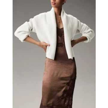 Yimoon Women's Cropped Cardigan Sweater Oversized Lapel Chunky Knit Coatigan Long Sleeve Open Front Sweater(Beige-M)