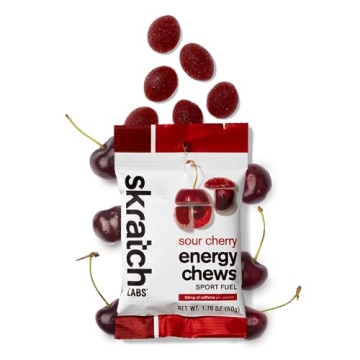 Skratch Labs Sport Energy Chews, Sour Cherry with Caffeine (10 Pack) - Developed for Athletes and Sp...