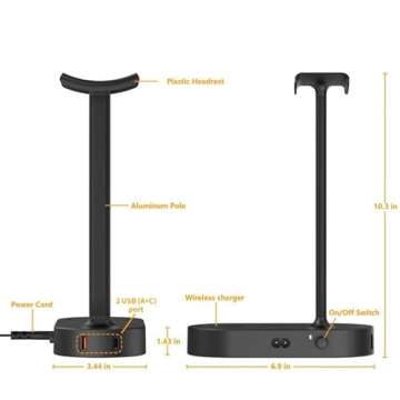 COZOO Headphone Stand with Wireless Charging Pad and USB Ports - Perfect for Gamers