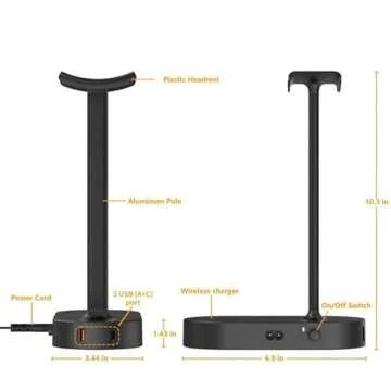 COZOO Headphone Stand with Wireless Charging Pad and USB Ports - Perfect for Gamers