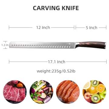 YUSOTAN Turkey Carving Knife - 12 Inch High Carbon Stainless Steel Super Sharp BBQ Knife with Ergono...