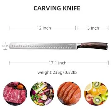 YUSOTAN Turkey Carving Knife - 12 Inch High Carbon Stainless Steel Super Sharp BBQ Knife with Ergono...