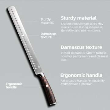 YUSOTAN 12-Inch Carving Knife with Ergonomic Handle