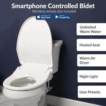 Bio Bidet BB1200 Smart Bidet Toilet App-Enabled iOS & Android Warm Water with Air Dryer, Heated Seat...