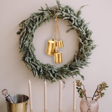Christmas Bells for Decoration, Rustic Christmas Decor Vintage Style, Brass Shabby Chic Hanging Decorations Set of 3 (Brass)