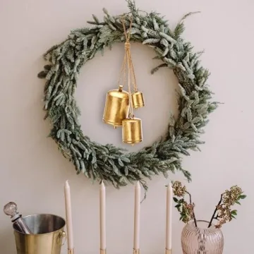 Christmas Bells for Decoration, Rustic Christmas Decor Vintage Style, Brass Shabby Chic Hanging Decorations Set of 3 (Brass)