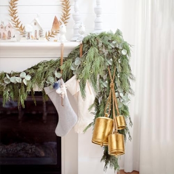 Christmas Bells for Decoration, Rustic Christmas Decor Vintage Style, Brass Shabby Chic Hanging Decorations Set of 3 (Brass)