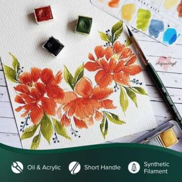 Silver Brush Limited 2515S-MD Ruby Satin Pointed Triangle Paintbrush for Oil, Acrylic, and Heavy Body Paints, Size MD, Short Handle