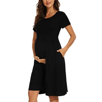 Stylish WOOXIO Maternity Dress with Pockets for Comfort
