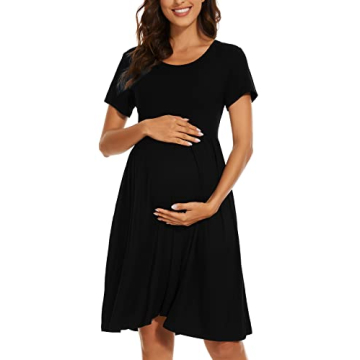 Stylish WOOXIO Maternity Dress with Pockets for Comfort