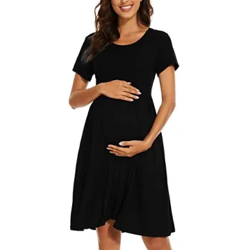 Stylish WOOXIO Maternity Dress with Pockets for Comfort