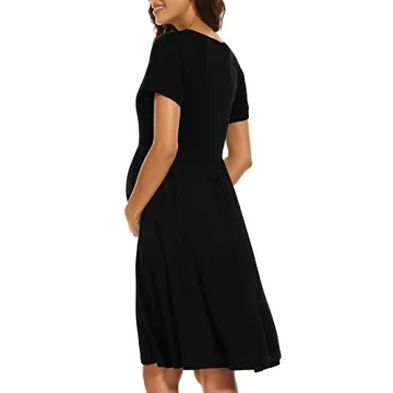Stylish WOOXIO Maternity Dress with Pockets for Comfort