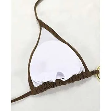 Women Halter String Bikini Set Sexy Thong Cheeky Two Piece Swimsuits Solid Color Bathing Swimwear Large