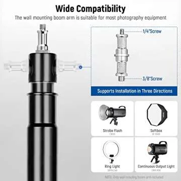 Neewer Wall Mounting Triangle Boom Arm for Photography Strobe Light, Monolight, Softbox, Umbrella, Reflector and Ring Light, Support 180 Degree Rotation, Max Length 4 Feet/125cm (Black)