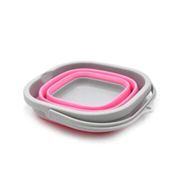 SAMMART 2.6L (0.68 Gallon) Super Mini Sqare Collapsible Plastic Bucket - Foldable Square Tub - Portable Fishing Water Pail - Space Saving Outdoor Waterpot (1, Pink)