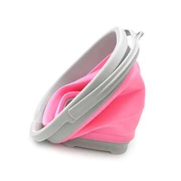 SAMMART 2.6L (0.68 Gallon) Super Mini Sqare Collapsible Plastic Bucket - Foldable Square Tub - Portable Fishing Water Pail - Space Saving Outdoor Waterpot (1, Pink)