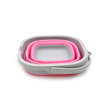 SAMMART 2.6L (0.68 Gallon) Super Mini Sqare Collapsible Plastic Bucket - Foldable Square Tub - Portable Fishing Water Pail - Space Saving Outdoor Waterpot (1, Pink)