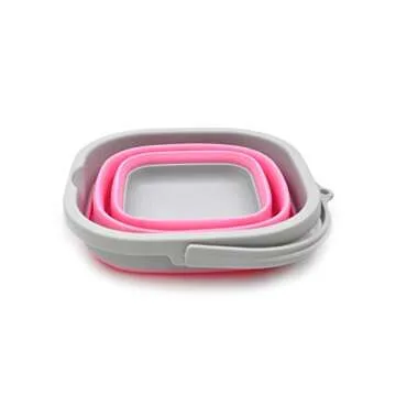 SAMMART 2.6L (0.68 Gallon) Super Mini Sqare Collapsible Plastic Bucket - Foldable Square Tub - Portable Fishing Water Pail - Space Saving Outdoor Waterpot (1, Pink)