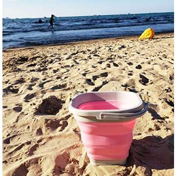 SAMMART 2.6L (0.68 Gallon) Super Mini Sqare Collapsible Plastic Bucket - Foldable Square Tub - Portable Fishing Water Pail - Space Saving Outdoor Waterpot (1, Pink)