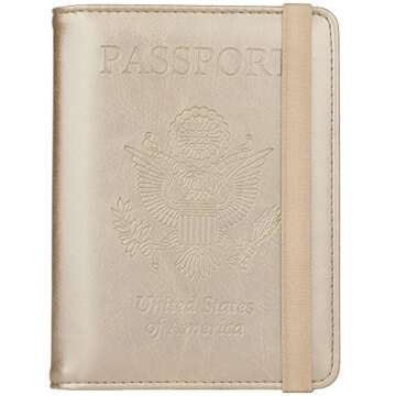 GDTK Leather Passport Holder Cover Case RFID Blocking Travel Wallet (Gold)