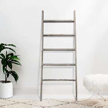 RHF Extra Thick Blanket Ladder,Rustic Wood Ladder, Decorative Heave Duty Ladder for Blanket, Farmhouse Blanket Ladder, Storage Ladder Shelf, Assembly Required, 4-Feet (Brown, 4 Ft)