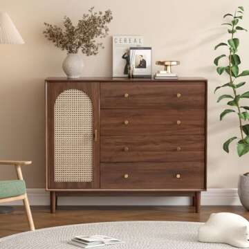 Messenya Drawer Dresser with Rattan Finish for Bedroom Furniture.Wood Dressers & chests of Drawers,B...