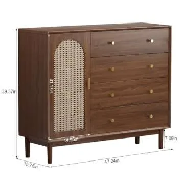 Messenya Drawer Dresser with Rattan Finish for Bedroom Furniture.Wood Dressers & chests of Drawers,Beveled Edge Design.Hand-Polished.Bedroom Storage and Dresser Organizer for Living Room (TD02)