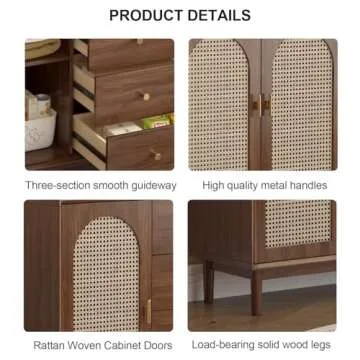 Messenya Drawer Dresser with Rattan Finish for Bedroom Furniture.Wood Dressers & chests of Drawers,Beveled Edge Design.Hand-Polished.Bedroom Storage and Dresser Organizer for Living Room (TD02)