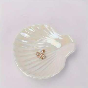 BESSKON Shell Jewelry Ring Holder, Cute Room Decor Seashell Tray, Small Ceramic Plate Bowl, Engageme...