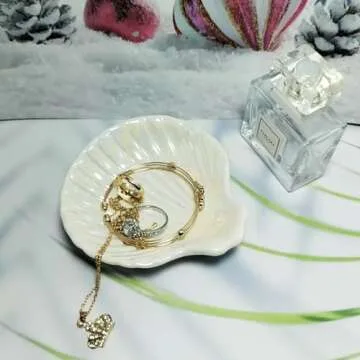 BESSKON Shell Jewelry Ring Holder, Cute Room Decor Seashell Tray, Small Ceramic Plate Bowl, Engagement Ring Trinket Dish, Wedding Jewelry Tray for Earrings, Keys, 3.9"