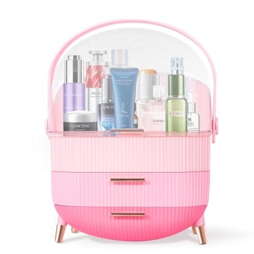 Teen Girls Makeup Organizer - Skincare & Jewelry Storage Case, Triple Pink