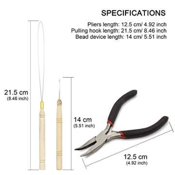 Ryalan Professional Hair Extension Kit Plier Plus Pulling Hook Bead Device and Loop Needle Tool Kits with 200 Pieces Silicone Lined Micro Rings 10 Feather Hair 120 Strands Tinsel Hair (200Pcs Brown)