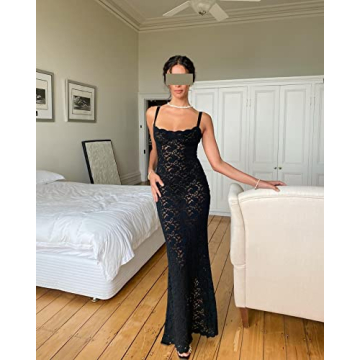 Sexy Lace Maxi Dress Floral Mesh Open Back Bodycon