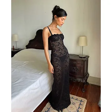 Sexy Lace Maxi Dress Floral Mesh Open Back Bodycon