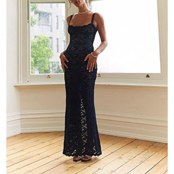 Sexy Lace Maxi Dress Floral Mesh Open Back Bodycon