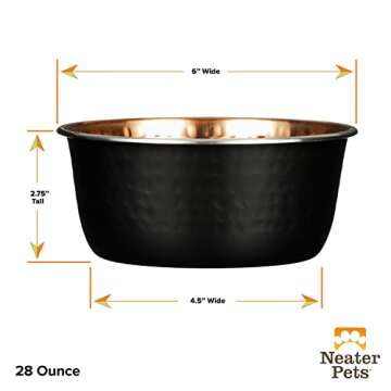 Neater Pet Brands Hammered Decorative Designer Bowls - Luxury Style Premium Dog and Cat Dishes (Medium, Black Copper)