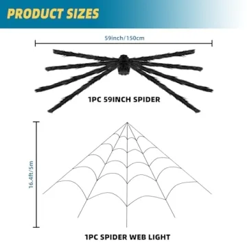 200" Halloween Spider Web Decorations with 59" Giant Spider for Spooky fun