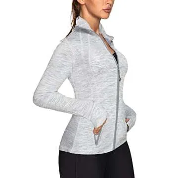 GYM RAINBOW Women's Lightweight Running Jackets Cottony-Soft 4-Way Stretch Zip up Slim Fit Workout Yoga Athletic Jacket(A-White Space,Medium)