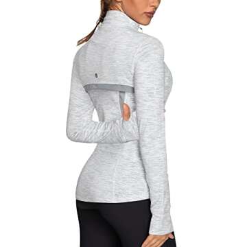 GYM RAINBOW Women's Lightweight Running Jackets Cottony-Soft 4-Way Stretch Zip up Slim Fit Workout Yoga Athletic Jacket(A-White Space,Medium)