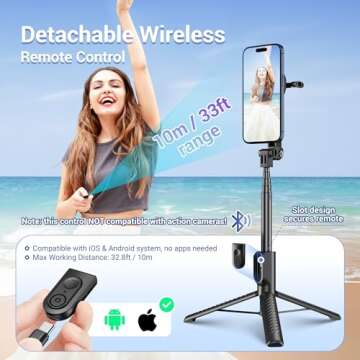 KIWIFOTOS Mini Magnetic Tripod for iPhone MagSafe Selfie Stick with Wireless Remote for iPhone 16 15...